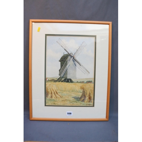 556 - WILLIAM BARNES WOLLEN RI ROI (English 1857-1936), windmill in hay field, watercolour, signed and dat... 