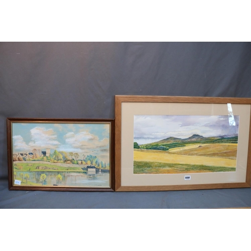 559 - W EDMOND, pastoral landscape, watercolour, signed and dated '96 lower left, 29cm x 53cm and another.... 