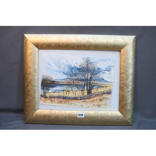 578 - RUTH GOODHEIR, trees by a loch, possibly Duddingston and Arthur's Seat, watercolour, signed lower ri... 