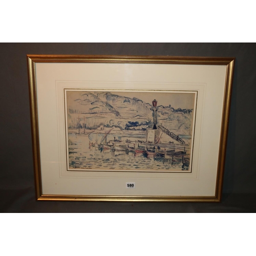 580 - PAUL VICTOR JULES SIGNAC (French 1863-1935), Villefranche, print, 26cm x 40cm, frame 50cm x 65cm.