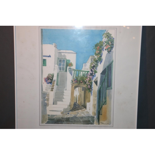 581 - E EHMITHS, Greek town scene, print, 39cm x 29cm, frame 60cm x 50cm.