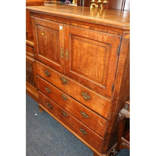 723 - Antique oak tallboy, with two cupboard doors above three long drawers, 119cm x 129cm.