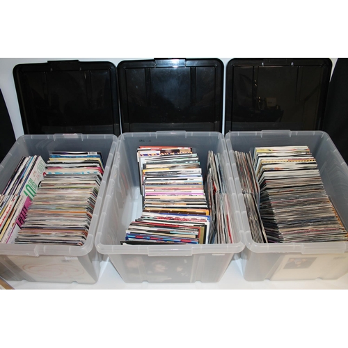 337 - Three boxes containing a vast collection of singles mainly from the 80's and 90's to include Aha, Ca... 