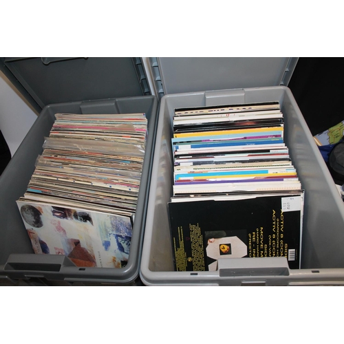 341 - Two boxes containing 12'' singles, records to include Complination albums, Dance Mixes, etc (over 20... 