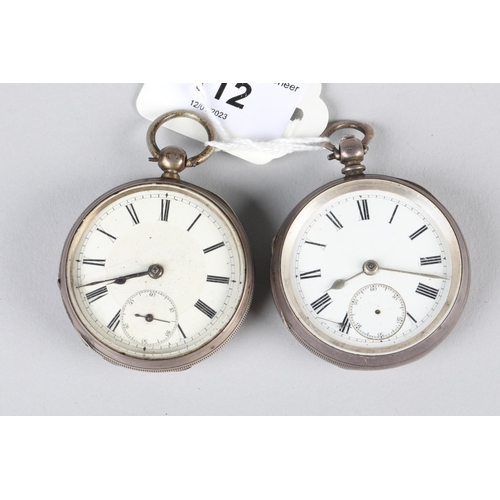 112 - Two late Victorian hallmarked silver openface pocket watches; each with white dials; black Roman num... 