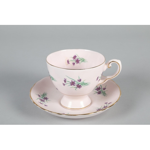 149 - Tuscan bone china part teaset; decorated with purple flowers on pink ground