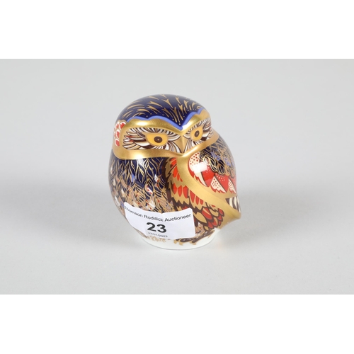 23 - Royal Crown Derby Imari 'Owl' paperweight; button to base; 7.5cm high