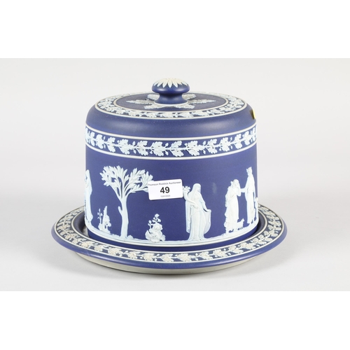 49 - A Wedgewood blue and white Jasperware cheese dish; decorated with classical figures; 28cm high