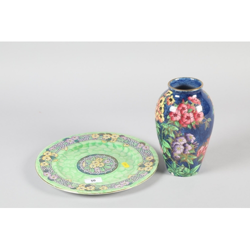 50 - Maling porcelain plate decorated with flowers; together with a Maling porcelain vase (2)