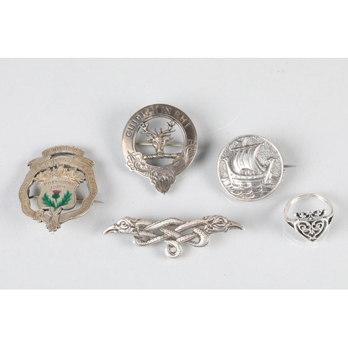 83 - Five assorted Scottish silver badges; brooches etc