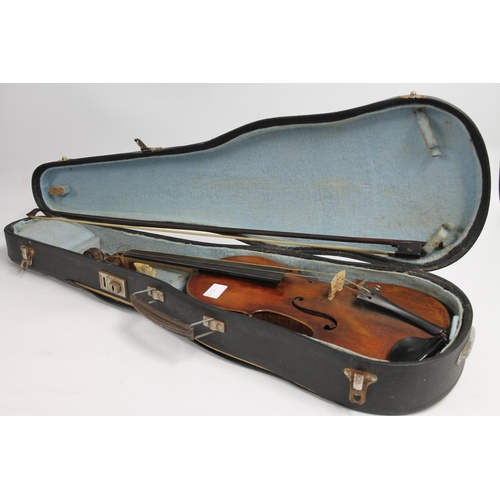 233 - Antique cased violin with bow.