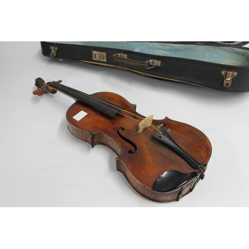 233 - Antique cased violin with bow.