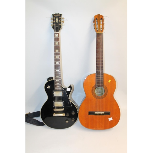 236 - Suzuki acoustic guitar in brown case and a Sakai electric guitar (2).