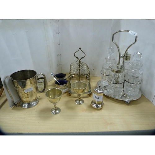 Group of EP to include cruet set on stand, toast rack, tankard ...