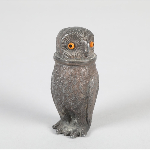 163 - Cast white metal novelty Owl pepperette; 7.5cm high