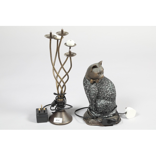 464 - Table lamp in the form of a cat and a five branch lamp