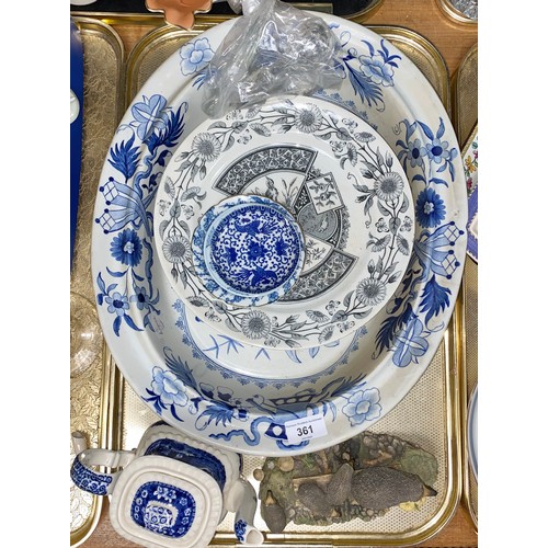 361 - Blue and white Ashet, oriental dishes, and Borders fine Art 'Hedgehogs'