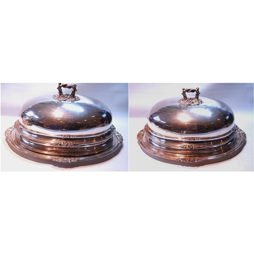 65 - Pair of Old Sheffield plated meat dishes with foliate edges, with covers, c. 1830.