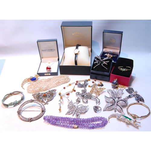 77 - Lady's Rotary rolled gold watch, a paste buckle and a quantity of costume jewellery.