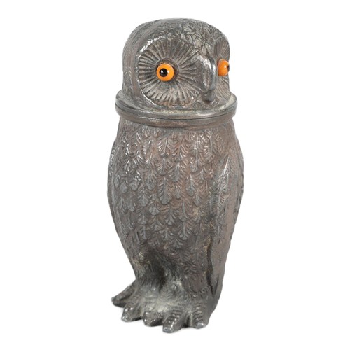 163 - Cast white metal novelty Owl pepperette; 7.5cm high