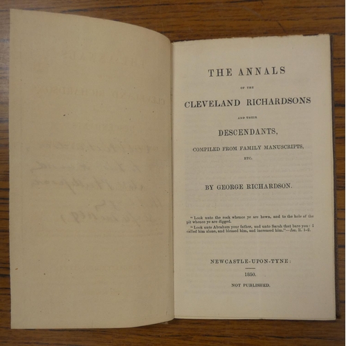 206 - RICHARDSON GEORGE.  The Annals of the Cleveland Richardsons & Their Descendants. Orig.... 