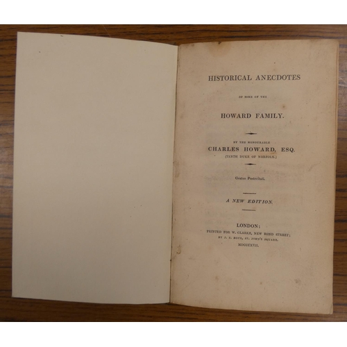 208 - HOWARD CHARLES.  Historical Anecdotes of Some of the Howard Family. Rebound brds. 1817.... 