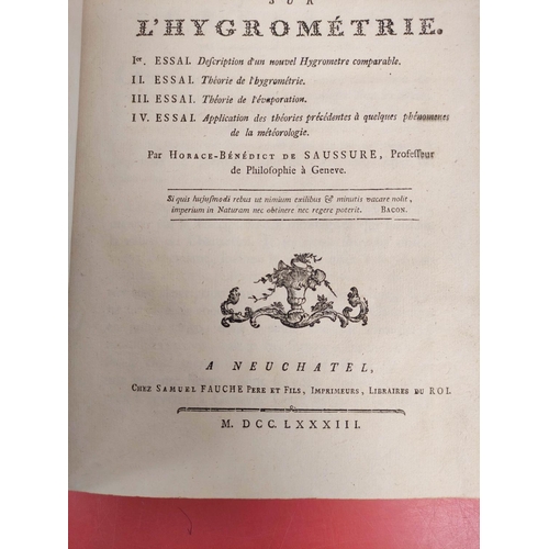 254 - DE SAUSSURE HORACE-BENEDICT.  Essais sur l'Hygrometrie. Half title, eng. vignette & 2 ... 