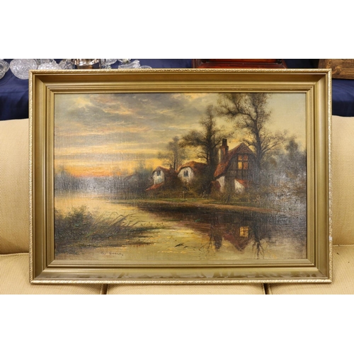 423 - A NEWMAN, The Thames near Marlow, oil on canvas, signed lower left, 50cm x 75cm, frame size 62cm x 8... 