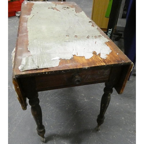 37 - Antique pine farmhouse Pembroke table with drawer.