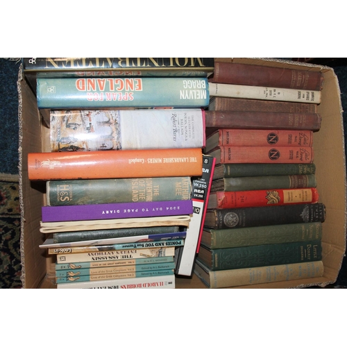 150 - Two boxes containing books to include Dickens, Masterpiece Library of Short Stories, Herd of the Hil... 