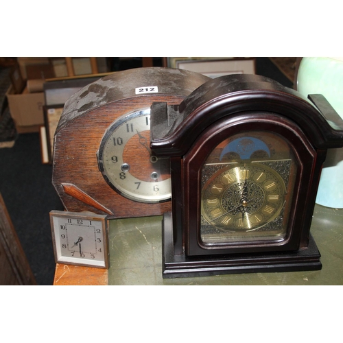 212 - Art Deco oak mantel clock, and another marked Bentima.