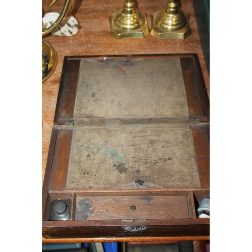 259 - Late 19th / early 20th century table writing slope, with Art Nouveau hinges and inkwell.