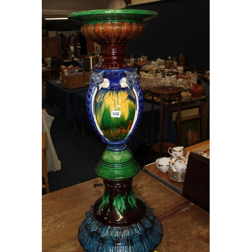 526 - Reproduction majolica style jardinière stand, 89cm high.  (a/f)