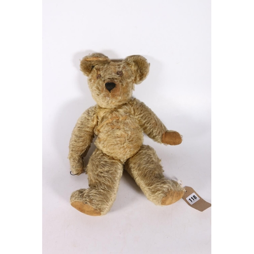 118 - Early Steiff style button ear teddy bear, mohair with articulate limbs and hunch back, 46cm long.