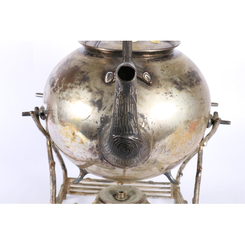 12 - Silver plated spirit kettle on stand of large proportions, engraved to inner lid John Finlay & C... 