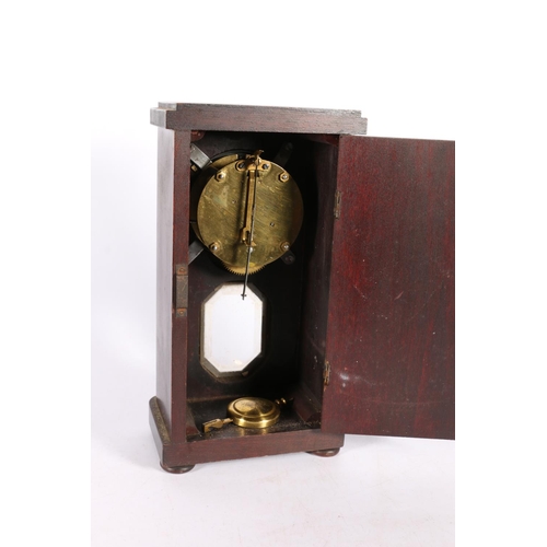 19 - Tunbridge ware cased mantle clock raised on bun feet, marked 23 to base, 21.5cm.