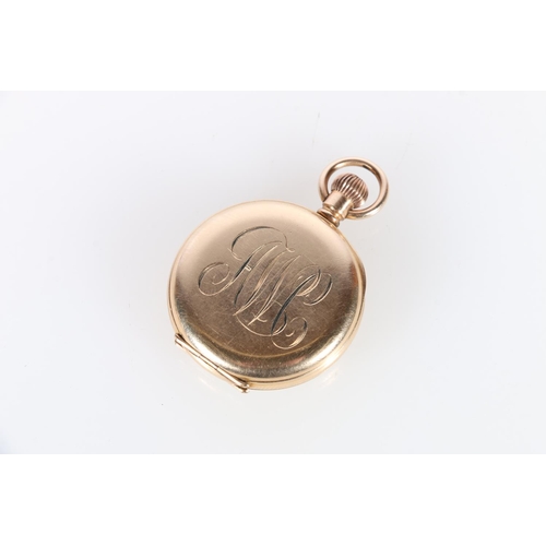 460 - 14ct gold-plated Waltham open-faced keyless fob watch with 15 jewel movement.