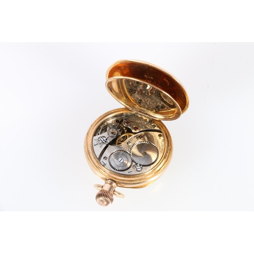 460 - 14ct gold-plated Waltham open-faced keyless fob watch with 15 jewel movement.