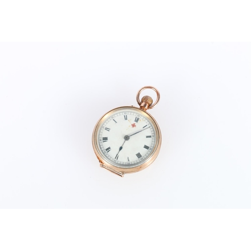 461 - 9ct gold cased open-faced keyless nurse's watch with enamelled red cross to the dial and to the reve... 