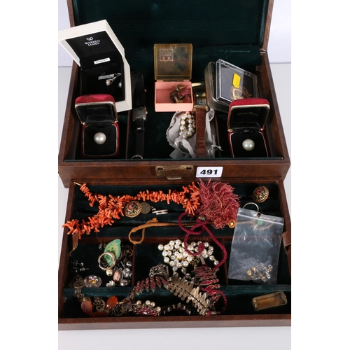 491 - Large box containing costume jewellery to include a pair of Sterling silver and cultured fresh water... 