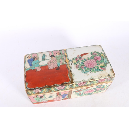 52 - Chinese canton famille rose lidded porcelain box, 22cm wide.