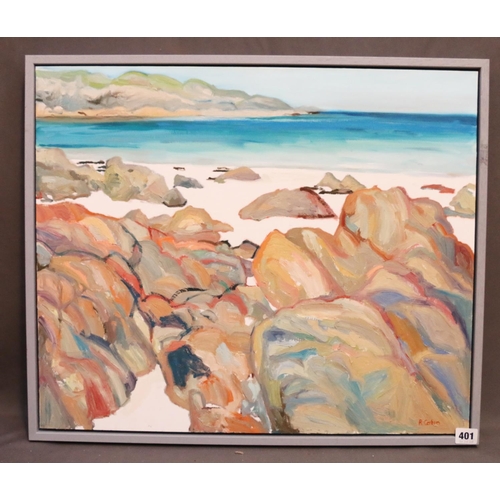 401 - R CORBIN, Scottish Hebridean coastal landscape, oil on canvas, signed lower right, 51cm x 61cm.