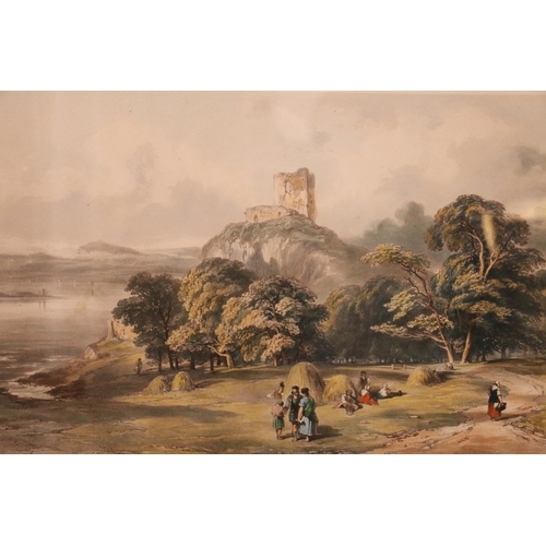 404 - 19th century lithograph of Dunolly Castle, published by E Gambert 1851, 31cm x 48cm, frame 48cm x 64... 