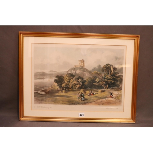 404 - 19th century lithograph of Dunolly Castle, published by E Gambert 1851, 31cm x 48cm, frame 48cm x 64... 