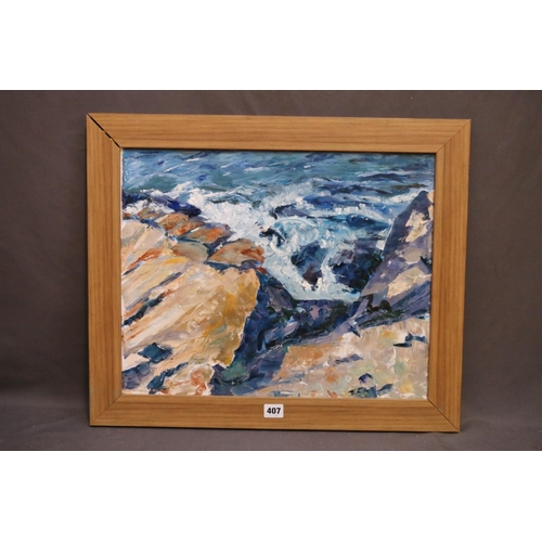 407 - 20TH CENTURY SCHOOL, abstract seascape, oil on canvas, 40cm x 50cm.