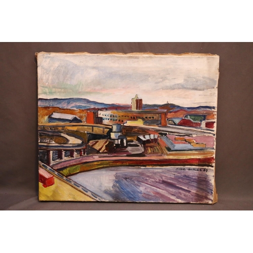 408 - 20TH CENTURY SCHOOL, quarry or factory in a landscape, oil on canvas, signed indistinctly and dated ... 