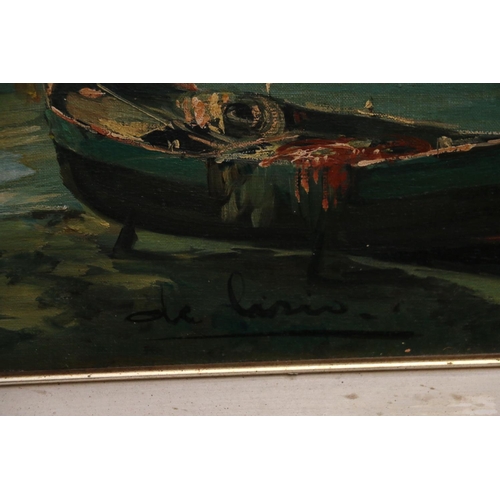 409 - ARNALDO DE LISIO (Italian 1869-1949), boats on calm waters, oil on canvas, signed lower right, 37cm ... 