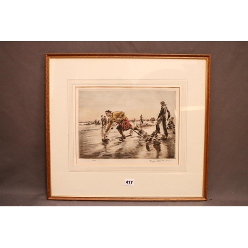 417 - HENRY WILKINSON (British 1921-2011), curling, coloured etching, pencil signed lower right, limited e... 