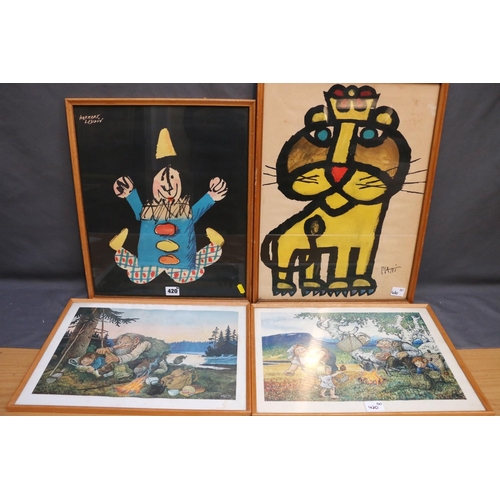 420 - HERBERT LEUDIN, clown, print, 42cm x 35cm, CELESTINO PIATTI, Lion King, print, 48cm x 34cm and two R... 