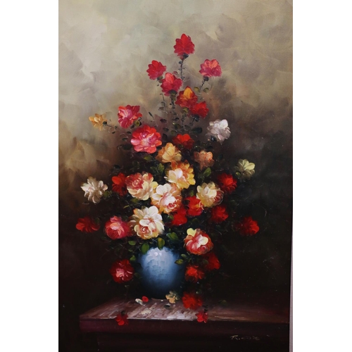 425 - ROBERT COX (American 1934-2001), still life vase of flowers, oil on canvas, signed lower right, 90cm... 